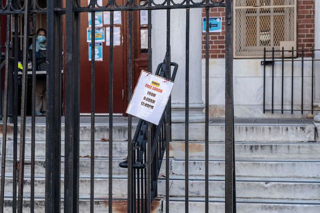 Locked gates at PS 231 in Borough Park which was closed by state order to contain spiking rates of COVID-19.